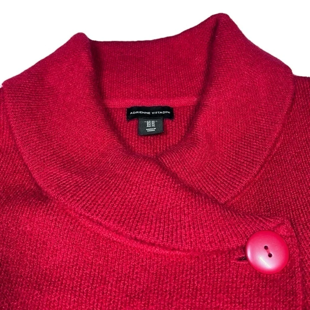 ADRIENNE VITTANINI Red Open Front Shawl Neckline Cardigan Sweater Jacket Size XL